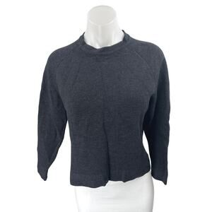 Alpha60 100% Merino Wool Black Knit Mock Neck Long Sleeve Crop Sweater Top Sz S